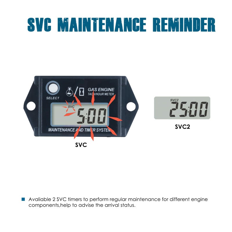 Runleader Digital Hour Meter Tachometer, Maintenance Reminder, Max RPM Recall, Use for ZTR Lawn Mower Tractor Generator Marine Outboard ATV Jetski Motor Motorcycle Snowmobile and Gas Powered - Image 4